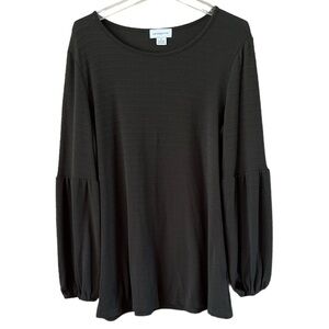 Liz Claiborne ribbed top balloon sleeves olive green size XL scoop neck